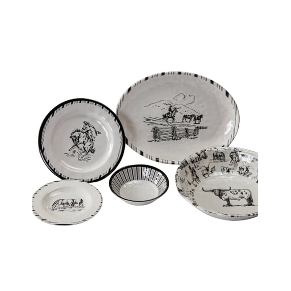 Paseo Road Ranch Life Black/White Melamine Dinnerware Set 14PC