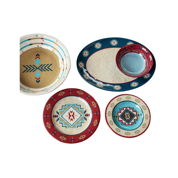 Hiend Accents Unisex 14-Piece Spirit Valley Melamine Dinnerware Set Red One Size