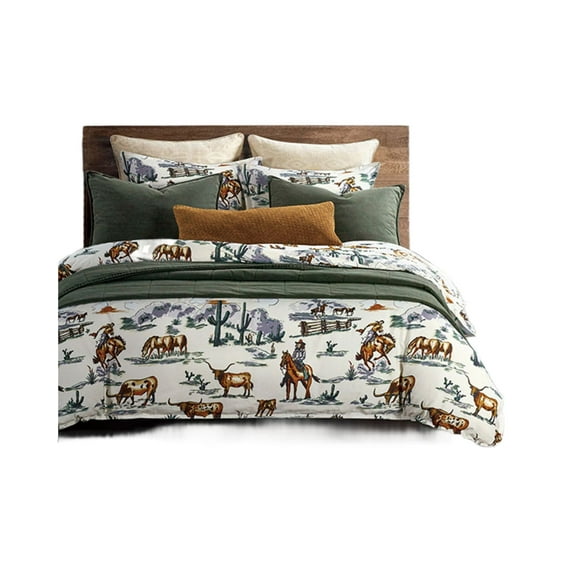 Hiend Accents Unisex 3Pc Ranch Life Reversible Duvet Cover Bedding Set Super - WS2138DS-SK-DF One Size