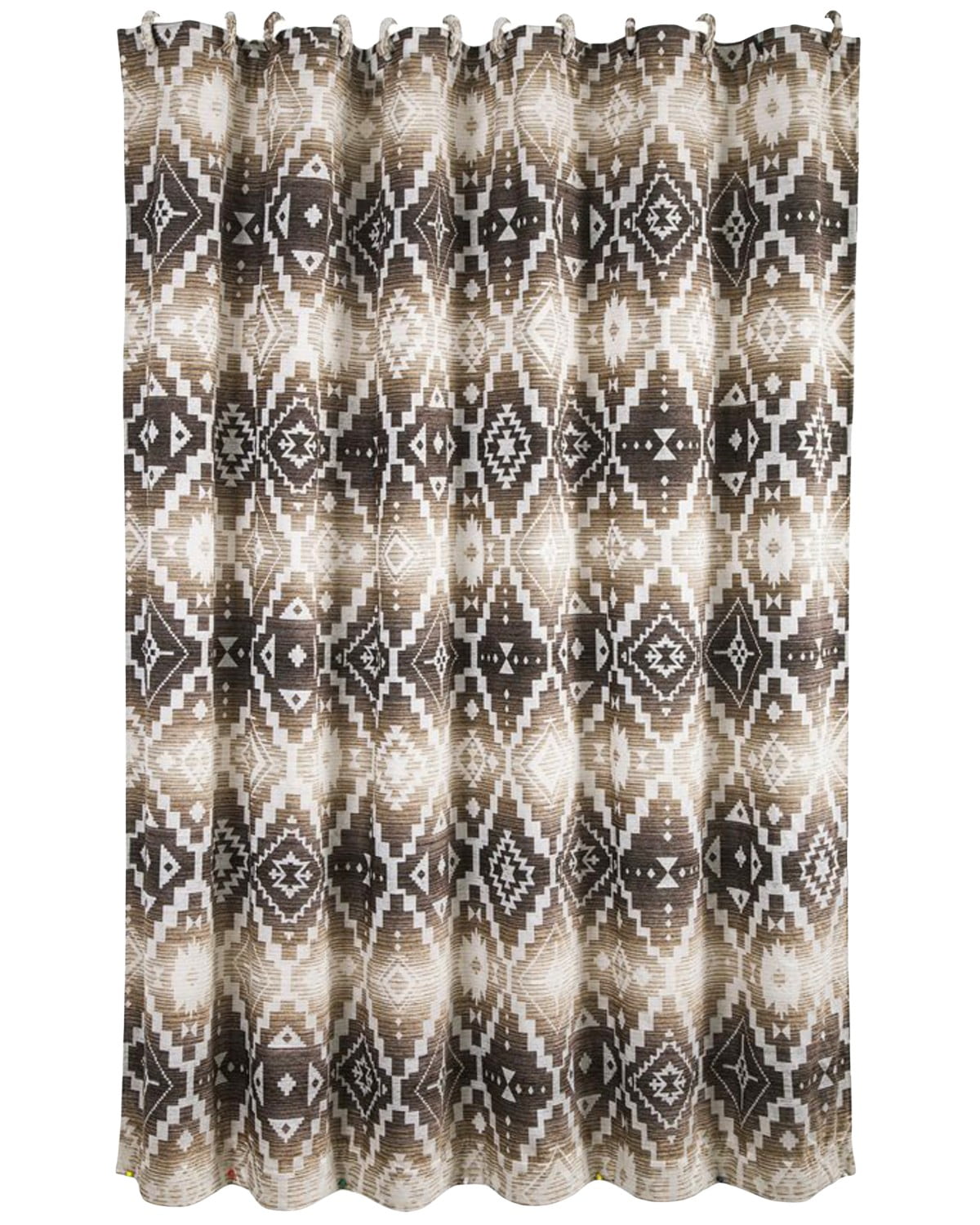Cream and Taupe Aztec Print Fabric Shower Curtain with Hooks