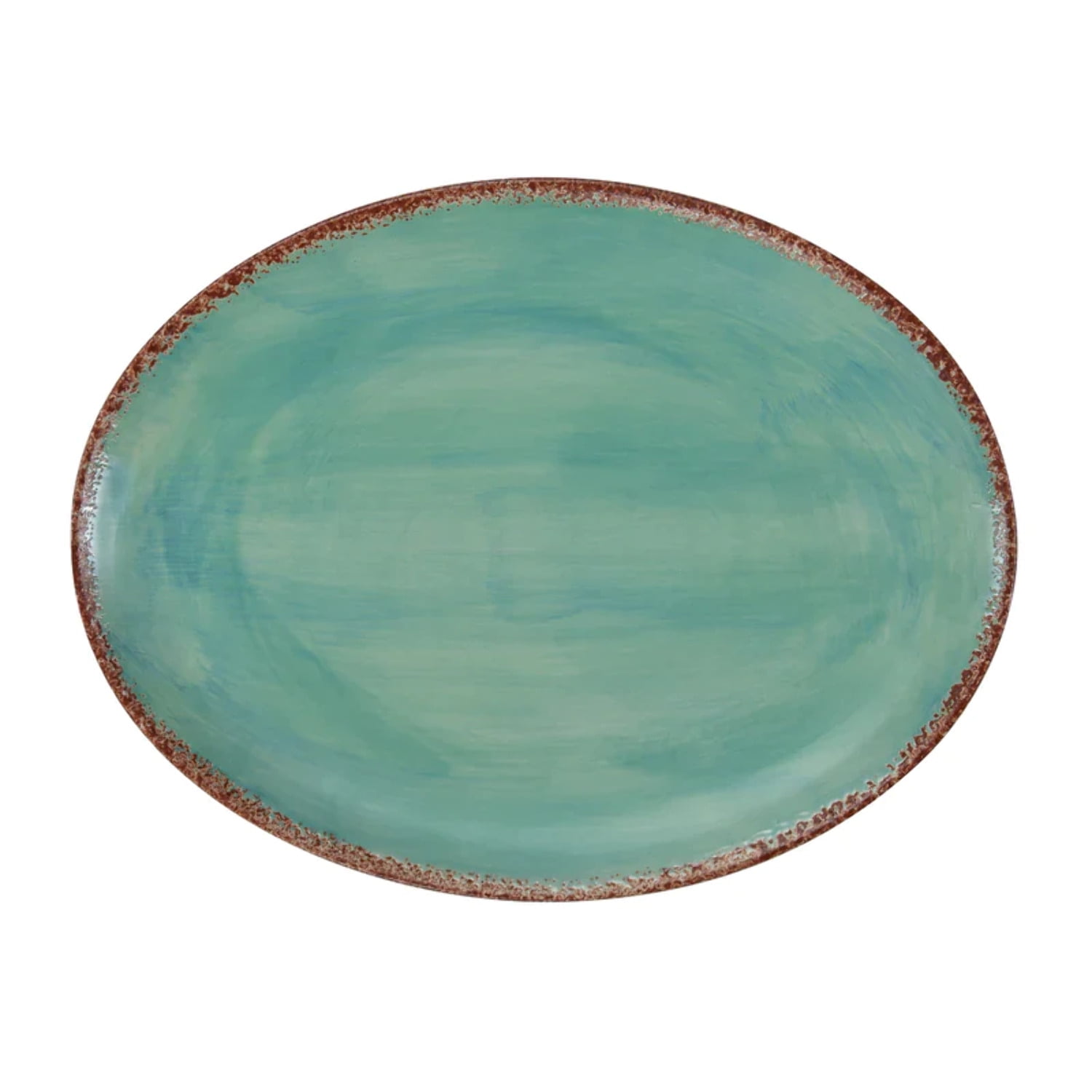 Turquoise and Rust Oval Ceramic Serving Platter