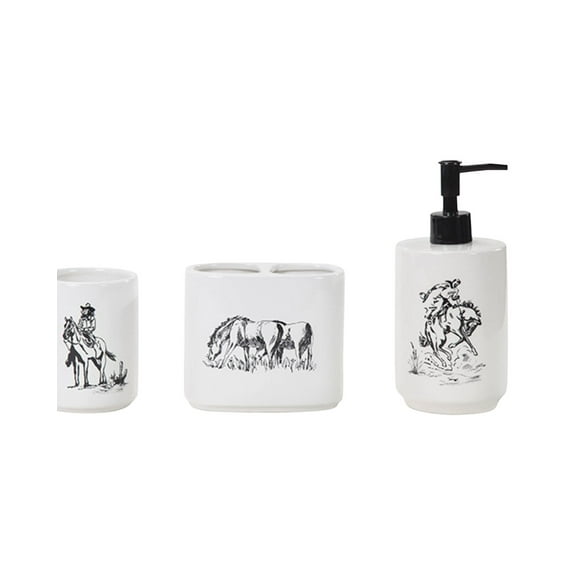 Hiend Accents Unisex Ranch Life Countertop Bathroom Set 3 Piece Black/White One Size