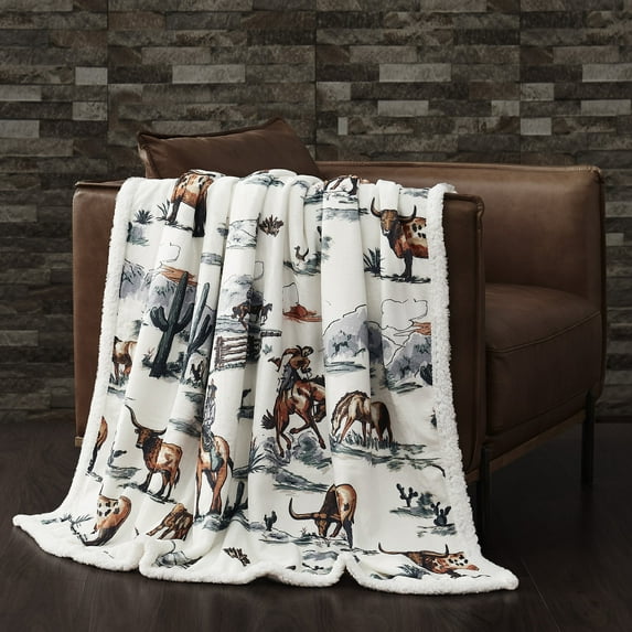 Hiend Accents Unisex Ranch Life Western Toile Campfire Sherpa Throw - CF2138TH-OS-DF One Size