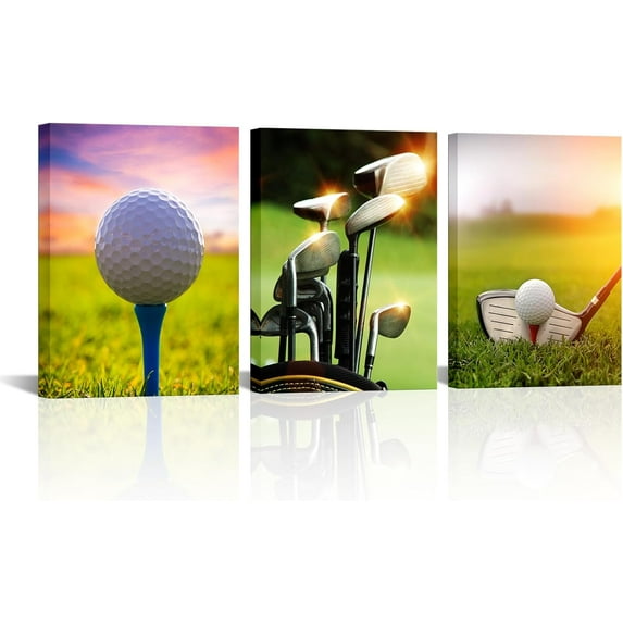 Hieng 3 Golf Wall Art Canvas Prints Golf Ball Course Sunset Landscape Pictures Sports Artwork Wall Decor for Gym Club Office Bedroom Living Roominch
