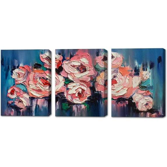 Hieng 3 Panel Flower Wall Art Giclee Blossom Pink Peony Painting Print on Canvas Floral Wall Decor Gallery Wrap for Living Room Home Decorationpcs