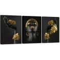thumbnail image 1 of Hieng 3 Panels Abstract Black Woman Wall Art Modern American African Canvas Prints Painting for Living Room Bedroom Office - 12"x16"x3pcs, 1 of 5