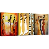 Hieng 3 Panels Abstract Black Woman Wall Art Modern American African Canvas Prints Painting for Living Room Bedroom Office - 12"x16"x3pcs