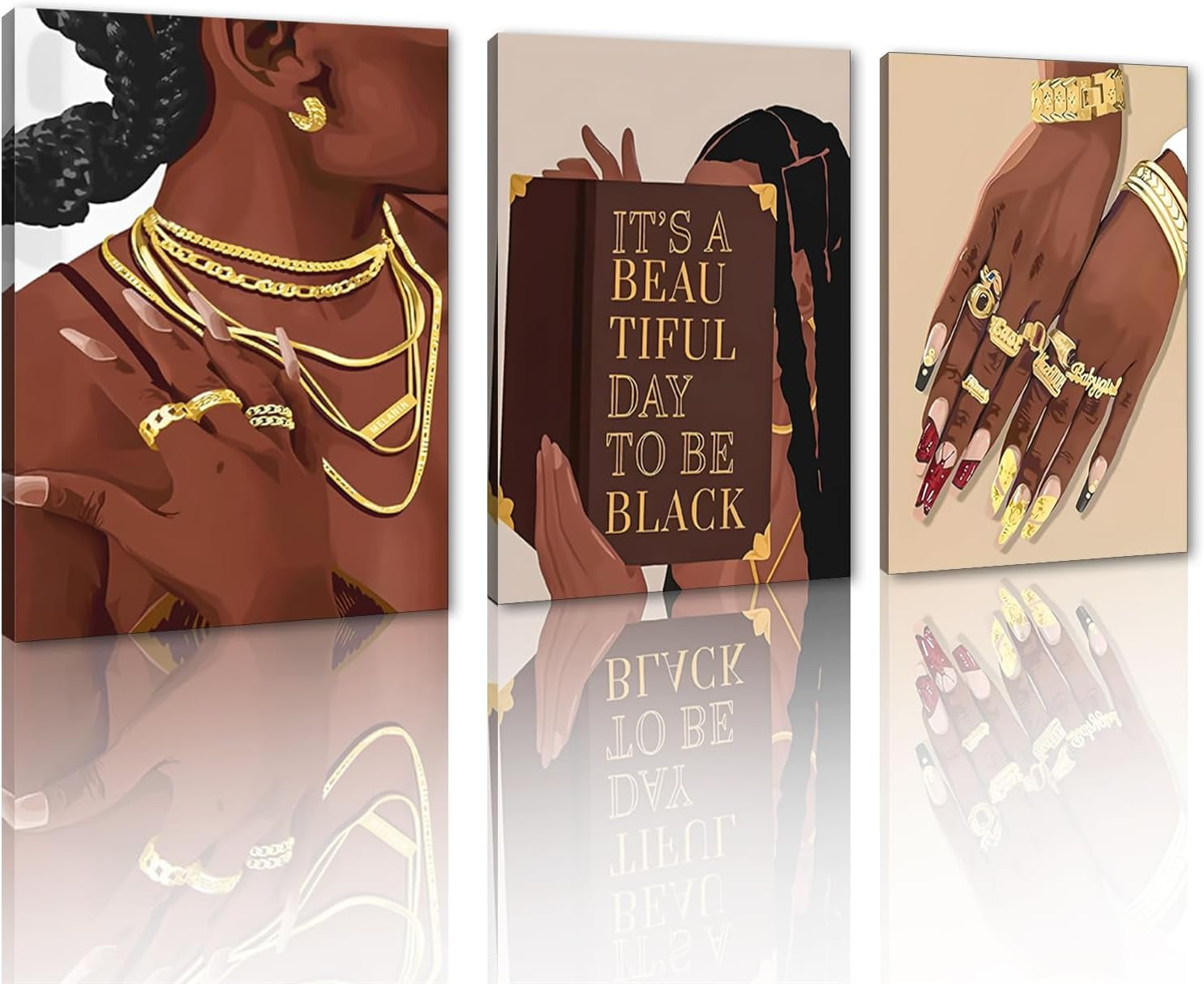 Hieng Hieng 3 Panels Abstract Black Woman Wall Art Modern American African ...