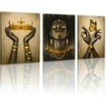 thumbnail image 1 of Hieng 3 Panels Abstract Black Woman Wall Art Modern American African Canvas Prints Painting for Living Room Bedroom Office - 12"x16"x3pcs, 1 of 5