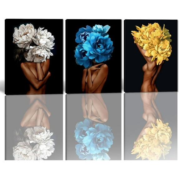 Hieng 3 Panels Abstract Black Woman Wall Art Modern American African Canvas Prints Painting for Living Room Bedroom Office - 12"x16"x3pcs