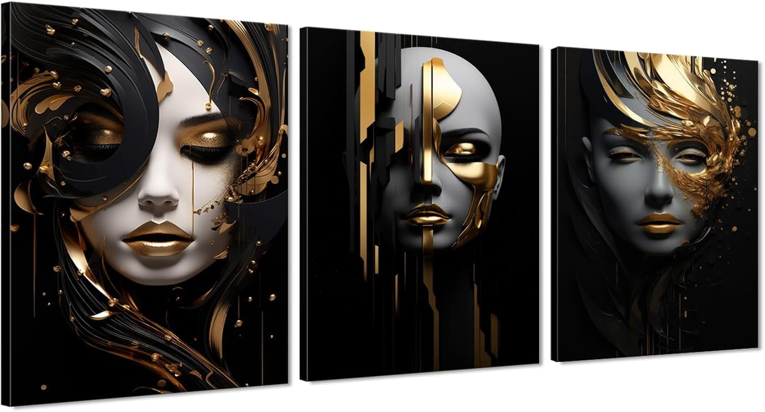 Hieng 3 Panels Abstract Black Woman Wall Art Modern American African ...
