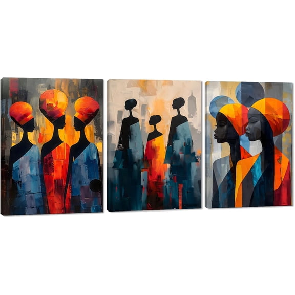 Hieng 3 Panels Abstract Black Woman Wall Art Modern American African Canvas Prints Painting for Living Room Bedroom Office - 12"x16"x3pcs