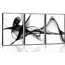Hieng 3 Panels Black White Abstract Canvas Wall Art Fluid Line Movement Prints Posters and Paintings Modern Pictures Wall Decor for Living Room Bedroom Office Decoration Unframed