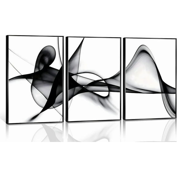 Hieng 3 Panels Black White Abstract Canvas Wall Art Fluid Line Movement Prints Posters and Paintings Modern Pictures Wall Decor for Living Room Bedroom Office Decoration Unframed