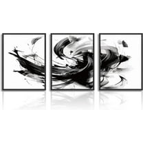 Hieng 3 Pcs Black and White Abstract Wall Art Modern Contemporary Wall Decor Aesthetic Splash Ink Painting for Living Room Bedroom Office Unframed