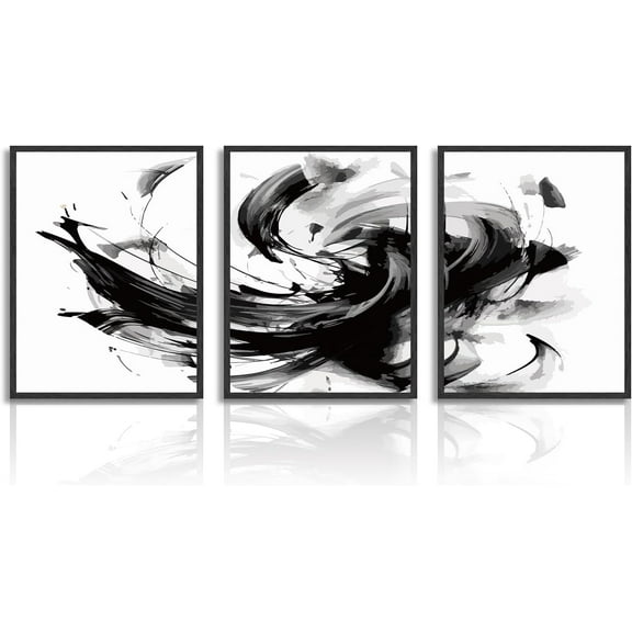 Hieng 3 Pcs Black and White Abstract Wall Art Modern Contemporary Wall Decor Aesthetic Splash Ink Painting for Living Room Bedroom Office Unframed