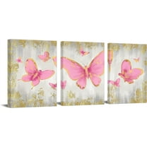 Hieng 3 Piece Butterfly Pictures Wall Decor Pink and Gold Canvas Wall Art Prints for Girls Glam Fashion Artwork for Bedroom Bathroom(only canvas)