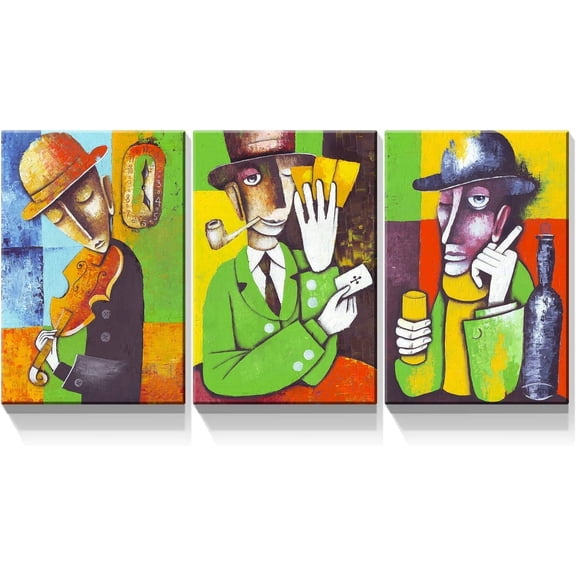 Hieng - 3 Piece Canvas Wall Art Listen to Music Gorilla Wall Decor for Living Room Bar Pub - Giclee Canvas Print Gallery (canvas only)