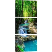 Hieng 3 Piece Canvas Wall Art Nature Landscape Pictures Green Forest Waterfall Poster Canvas Prints Artwork Spa Bathroom Bathroom Room (only canvas)