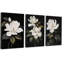 Hieng 3 Piece Floral Canvas Wall Art Magnolia Flowers Pictures Black and White Flowers Painting Prints Modern Bedroom Living Room Home Decor Unframed