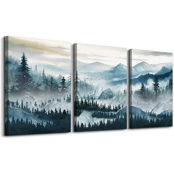 Hieng 3 Piece Framed Canvas Art Prints Wall Art for Living Room Modern Wall Decor for Bedroom Office Decor Abstract Mountain Forest Landscapes Ink Painting Ready to Hang Wall Pictures Home Decor