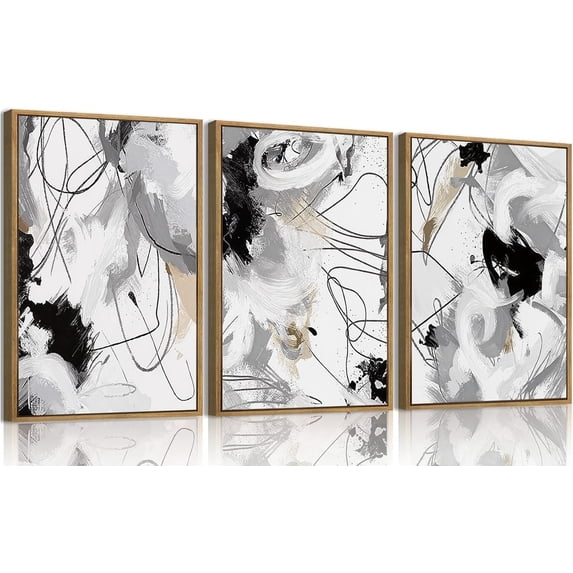 Hieng 3 Piece Large Modern Abstract Canvas Wall Art For Living Room, Green Black White Minimalist Wall Art Decor Posters Prints For Bedroom Office