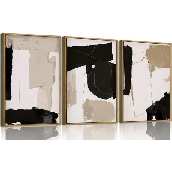 Hieng 3 Piece Large Modern Abstract Canvas Wall Art For Living Room, Green Black White Minimalist Wall Art Decor Posters Prints For Bedroom Office