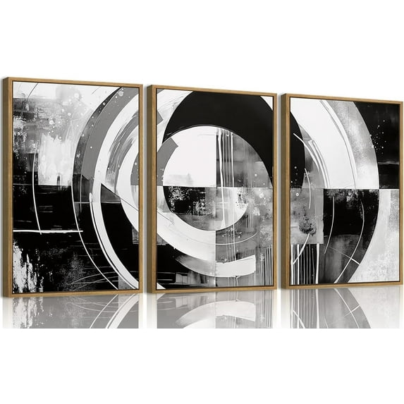 Hieng 3 Piece Large Modern Abstract Canvas Wall Art For Living Room, Green Black White Minimalist Wall Art Decor Posters Prints For Bedroom Office