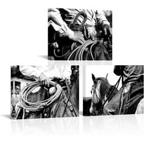 Hieng 3 Piece Western Wall Art Black and White Cowboy Canvas Prints Poster Rustic Men's Bedroom Office Decor Artwork (only canvas)