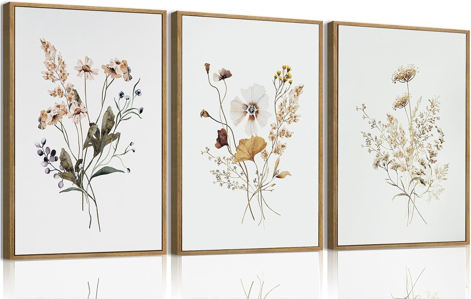Hieng 3 Piece Wildflower Botanical Wall Art - Watercolor Floral Canvas ...