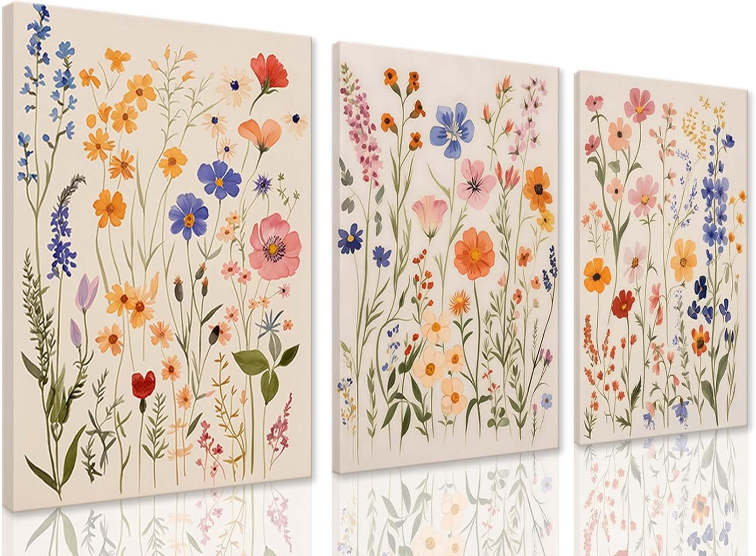 Hieng 3 Piece Wildflower Wall Art Watercolor Botanical Floral Colorful ...
