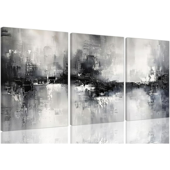 Hieng 3 Piece large Black and White Wall Art, Abstract Pictures Wall Decor Modern Wall Paintings Minimalist Canvas Prints, Home Artwork - Living Room Dining Room Office Framed 16x24 inch