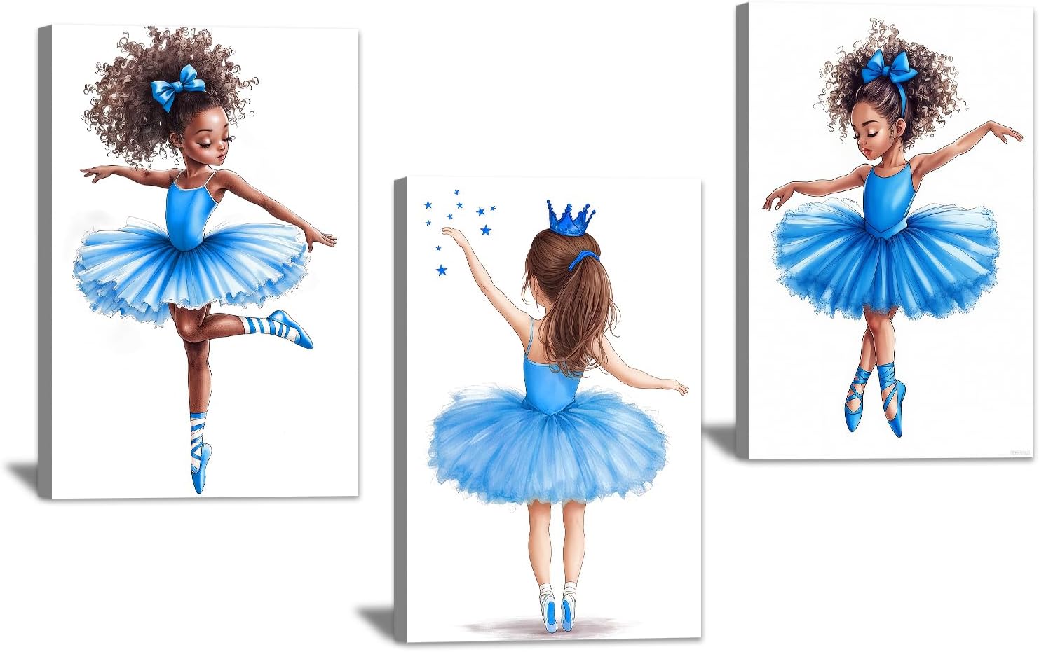 Hieng 3 Pieces Black Girl Ballet Wall Art Blue Ballerina Canvas Prints ...