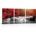 thumbnail image 1 of Hieng 3 Pieces Black White and Red Canvas Wall Art Red Forest Waterfall Poster Print Landscape Picture Framed Artwork for Office and Home Decor Ready to Hang 12x16inchx3pcs, 1 of 5