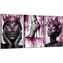 Hieng 3 Pieces Black Woman Wall Art Queen and Butterfly Pictures African American Canvas Prints Crown Poster High Heel Paintings for Bedroom Decor Unframed