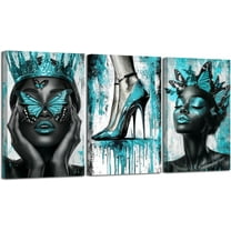 Hieng 3 Pieces Black Woman Wall Art Queen and Butterfly Pictures African American Canvas Prints Crown Poster High Heel Paintings for Bedroom Decor Unframed