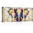 thumbnail image 1 of Hieng 3 Pieces Bohemian Elephant Picture Gray and Yellow Animal Canvas Wall Art Boho Gold Mandala Flower Wall Decor Unframed, 1 of 6