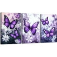 thumbnail image 1 of Hieng 3 Pieces Butterfly Wall Art Purple Butterfly Pictures Rustic Floral Canvas Prints Abstract Nature Insect Paintings for Girls Room Home Decor Unframed, 1 of 6