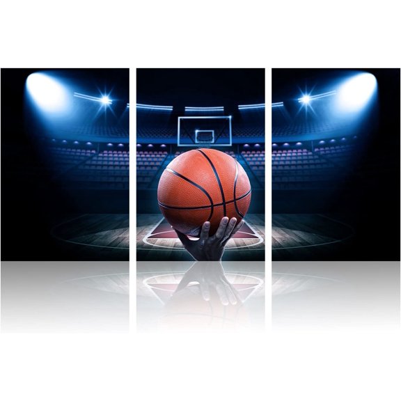 Hieng 3 Pieces Canvas Wall Art A Big Hand Take a New Basketball at Basketball Field Sport Modern Home Decor Stretched and Framed for Boys Room Ready to Hang 16"x24"x3 Panels