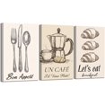 thumbnail image 1 of Hieng 3 Pieces Coffee Wall Art Coffee Bean and Pot Pictures Vintage Bread Food Canvas Prints Cafe Sign Paintings for Kitchen Decor Unframed, 1 of 6