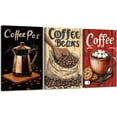 thumbnail image 1 of Hieng 3 Pieces Coffee Wall Art Coffee Bean and Pot Pictures Vintage Bread Food Canvas Prints Cafe Sign Paintings for Kitchen Decor Unframed, 1 of 6