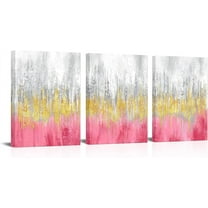 Hieng 3 Pieces Dark Red and Gold Abstract Canvas Wall Art Modern Gold Foil Grey Artwork Luxury Painting Printed on Canvas for Walls Guest Room Girls Gifts Decor (only canvas)