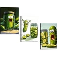 thumbnail image 1 of Hieng 3 Pieces Funny Kitchen Wall Art Whimsical Pickle Canvas Prints Food Pictures Abstract Vegetable Paintings Colorful Pickle Poster for Restaurant Decor Frame(Framed canvas), 1 of 6