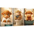 thumbnail image 1 of Hieng 3 Pieces Highland Cow Bathroom Wall Art Cute Cattle Baby in Bathtub Pictures Funny Calf Reading on Toilet Canvas Prints Farm Animal Paintings Decor Unframed, 1 of 6