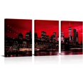 thumbnail image 1 of Hieng 3 Pieces New York City Wall Art Canvas Black and White Red Brooklyn Bridge Night Skyline Picture Photo Print Modern Cityscape Poster Painting for Home Office Living Room Decor Unframed, 1 of 6