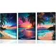thumbnail image 1 of Hieng 3 Pieces Purple Sunset Beach Wall Art Aurora Landscape Canvas Prints Tropical Palm Trees Pictures Aurora Borealis Ocean Paintings for Bathroom Decor Unframed, 1 of 6
