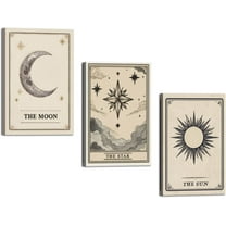 Hieng 3 Pieces Sun and Moon Stars Wall Art Tarot Canvas Prints Celestial Pictures Mystic Themed Paintings Boho Artwork for Office Bedroom Decor Unframed