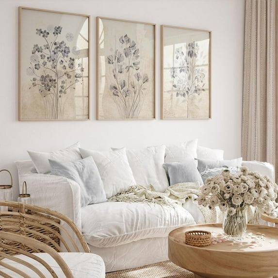 Hieng 3 Pieces Vintage Wildflowers Poster Canvas Print Botanical Wall Art Watercolor Flowers Painting Artwork Modern Farmhouse Living Room Wall Decor With Inner Frame