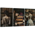 thumbnail image 1 of Hieng 3 Pieces Woman Reading Wall Art Moody Book Flowers Pictures Vintage Women Canvas Prints Victorian Lady Paintings Gothic Artwork for Library Decor Unframed, 1 of 6