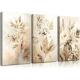 thumbnail image 1 of Hieng 3PCS Framed Neutral Rustic Floral Canvas Wall Art Beige Peony Flowers Botanical Painting Pictures Wall Decor Modern Country Wildflower Plant Poster Printing Artwork for Bedroom Living Room, 1 of 6